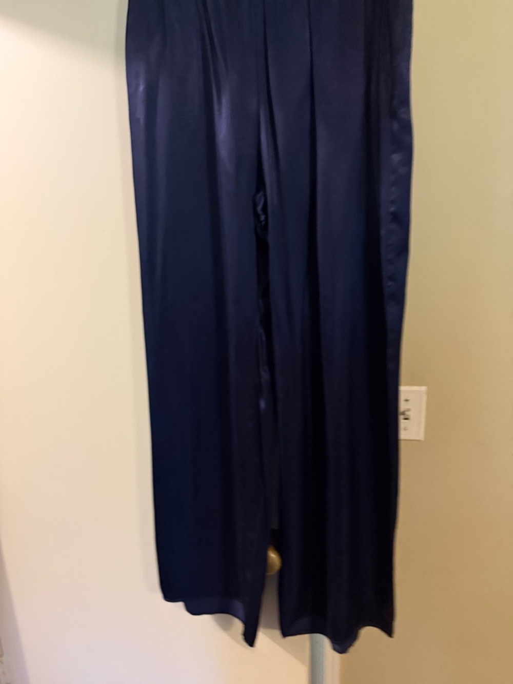 Navy Satin Wide-Leg Pants